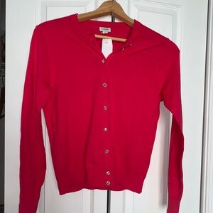 J Crew Bright Rose Rhinestone Button Classic Cardigan Medium